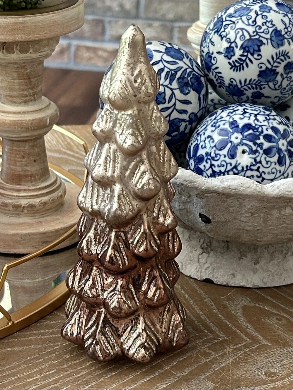 NEW! Shabby Chic Glass Metallic Ombre Holiday Christmas Tree Décor Gold/Bronze